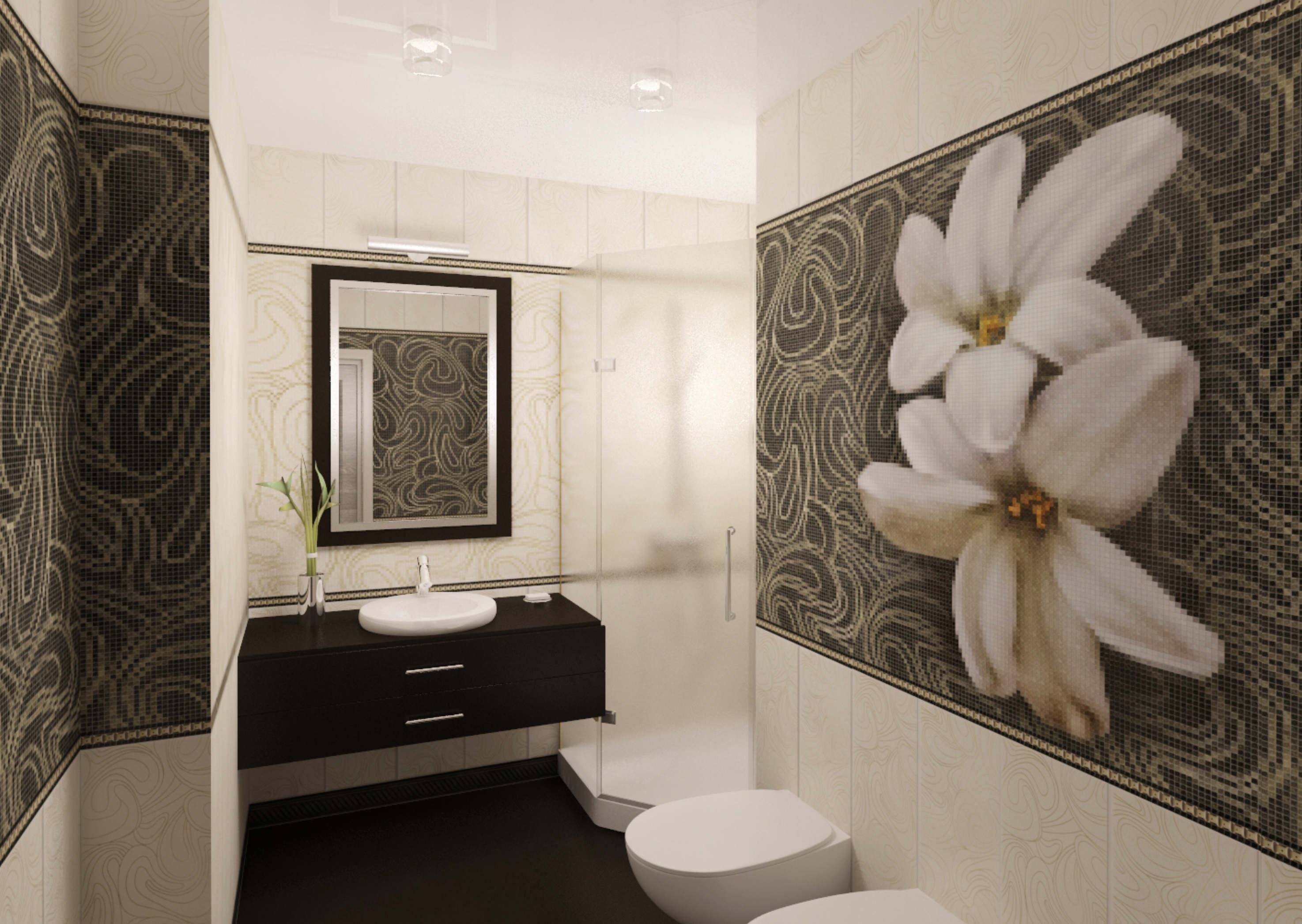 При отделке потолка в ванной пластиковыми панелями, прежде всего, нужно выбрать правильный материал Существуют два типа изделий из пластика: панели стеновые и потолочные