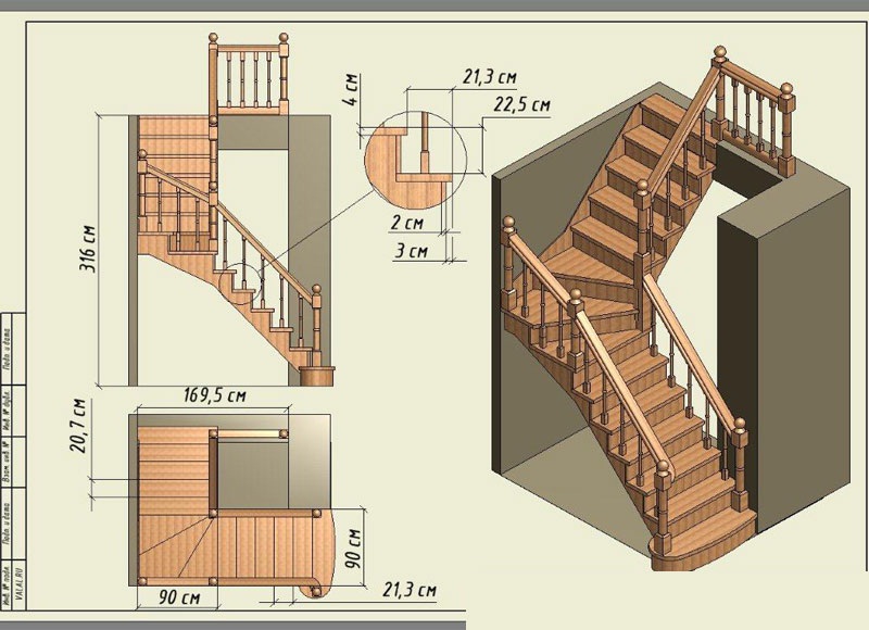 Лестница на второй этаж своими руками из дерева с поворотом на 90 - фото и примеры